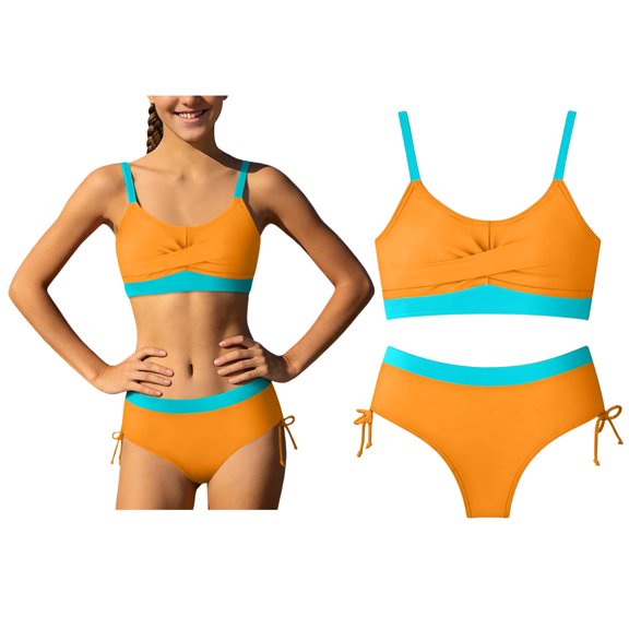 Girls Swimsuit Adjustable Straps 2 Piece Girls Bikini Sets with Chest Pad Swim Suits for Tweens Girls 13-14 Years
