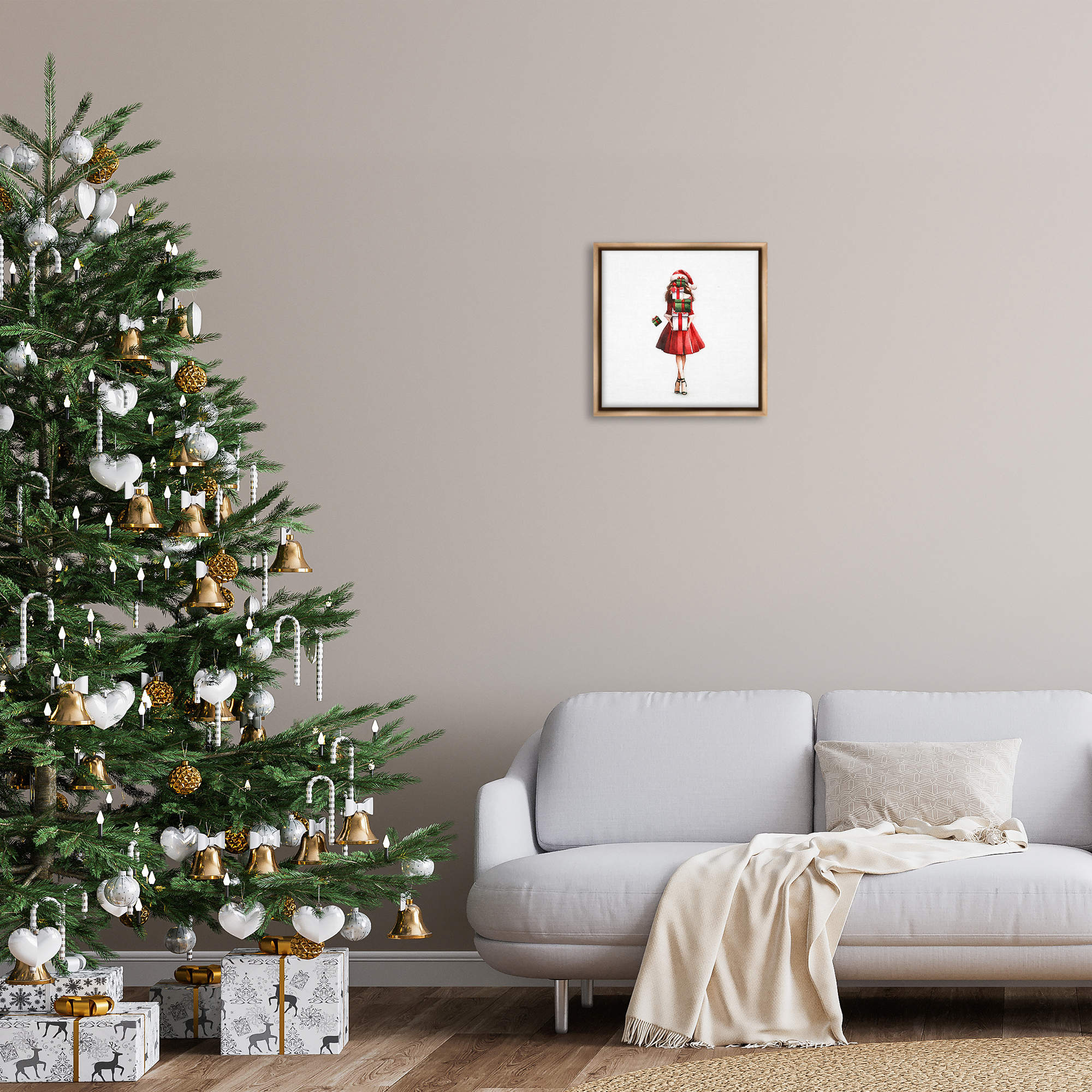Stupell Industries Carrying Christmas Fun Holiday Painting Brown Floater Framed Canvas Art Prints Wall Art, 18 x 18