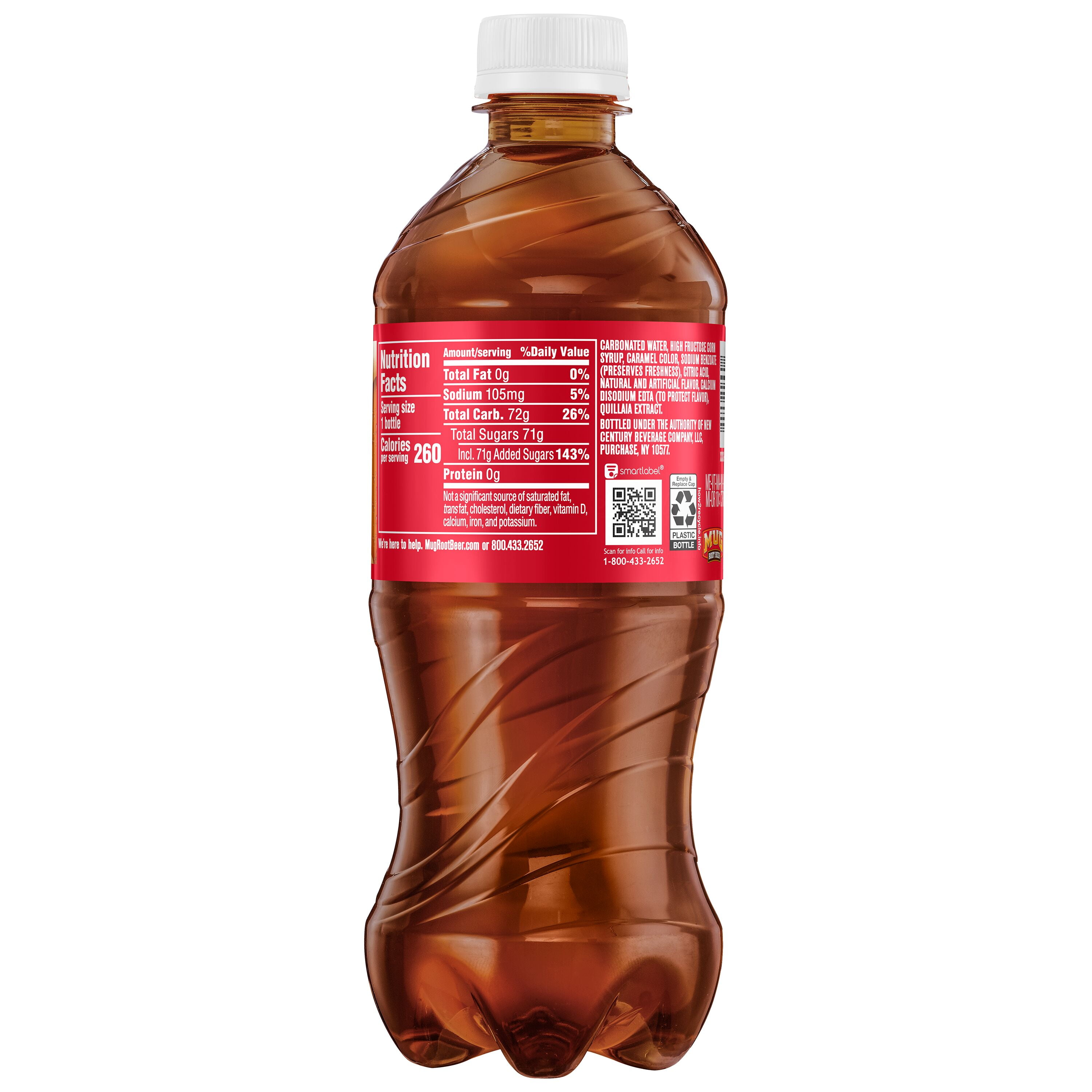(4 pack) Mug Caffeine-Free Root Beer Soda Pop, 20 fl oz Bottle