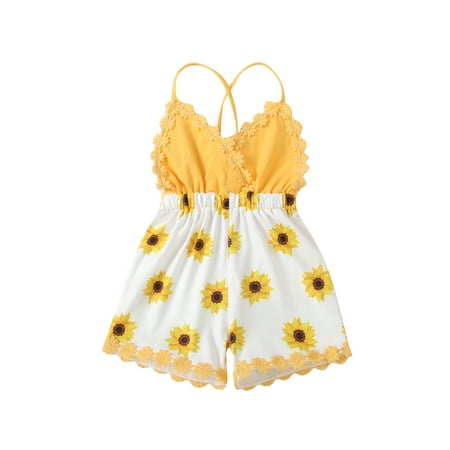 

ZAXARRA Baby Girls Clothes Sunflower Romper Strap Backless Bodysuit Jumpsuit