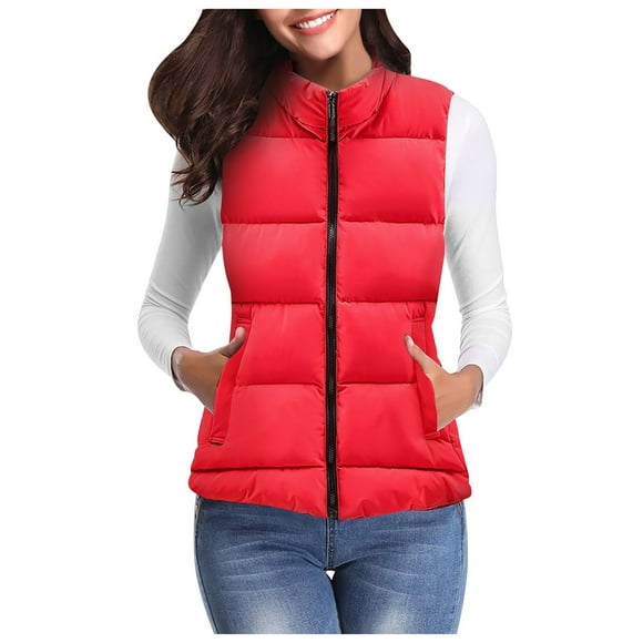 Outfmvch Gilet pour Femmes Gilet Chandail Gilet Chaud pour Femmes Vêtements d'Extérieur Gilet Sans Manches Épais Rembourré Manteaux d'Hiver pour Femmes Rouge 1 TTG