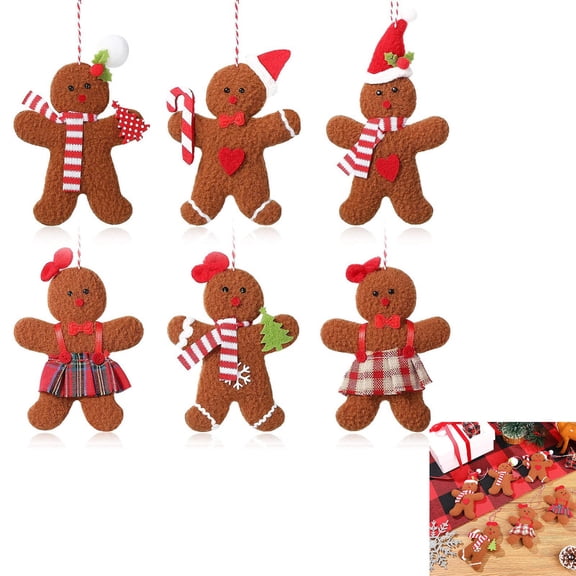ALOEWXXR 6 Pcs Gingerbread Man Ornaments, Christmas Tree Hanging Decorations, Gingerbread Figurines for Xmas Tree Wreath Garland Holiday Home Decor