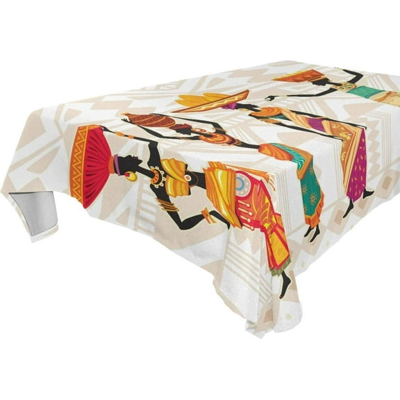 SKYSONIC 60"x108" Square Tablecloth with Beautiful Black African Woman in Ethnic Dress Prints, Anti-Wrinkle and Smooth Table Cloth for Kitchen/Home Party Decoration