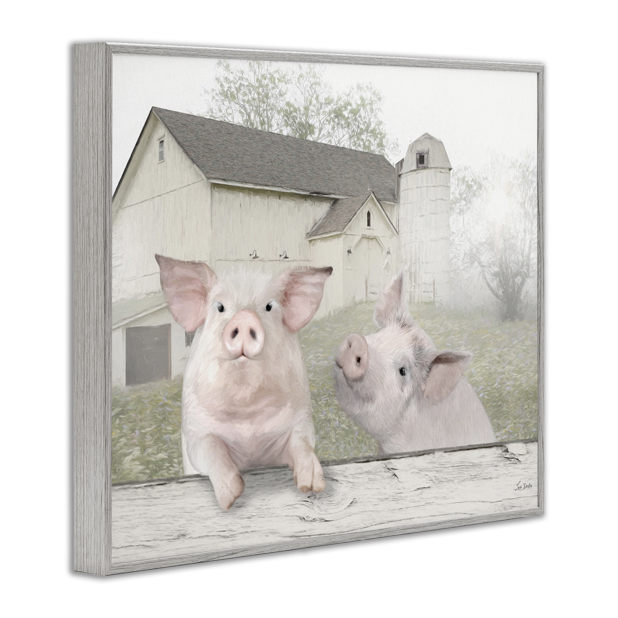 Stupell Industries Piglets Farm Scenery Animals & Insects Painting Gray Framed Art Print Wall Art, 14 x 11
