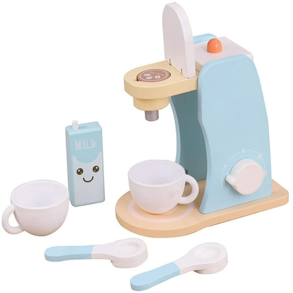 Coffee Maker Espresso Playset KSCD Wooden Deluxe Children Pretend Household Toys，Coffee Maker Toy ，7 Pieces
