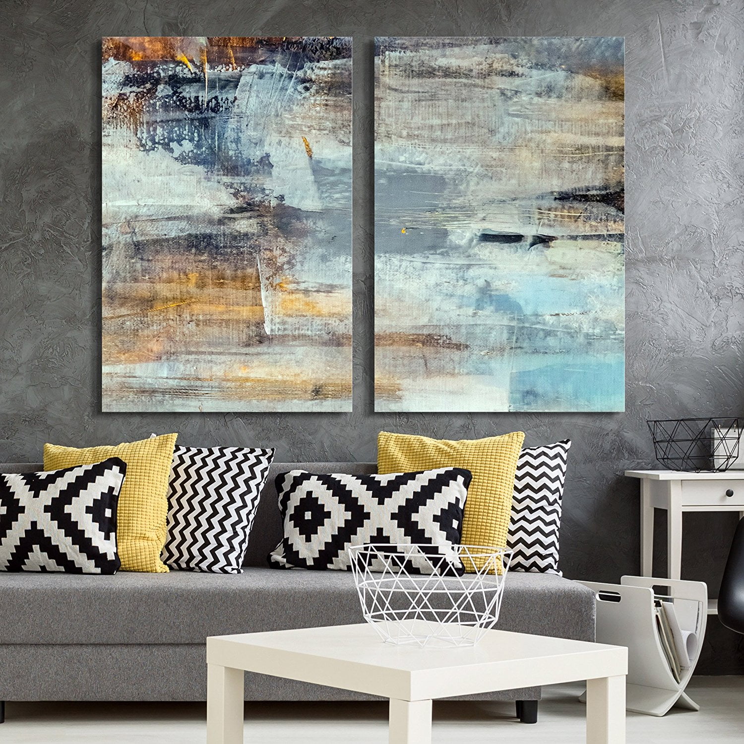 Wall26 2 Panel Canvas Wall Art Abstract Grunge Color Composition 