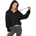 thumbnail image 4 of Women's Cute Long Sleeve Drawstring Drop Shoulder Cropped Workout Hoodie Sweatshirt V Neck Pullover Crop Tops Black L, 4 of 8
