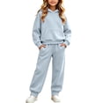 thumbnail image 3 of Girls Outfits Set Winter Hooded Long Sleeve Tops Pants Set Fall Clothing Outfits Light Blue 120, 3 of 10