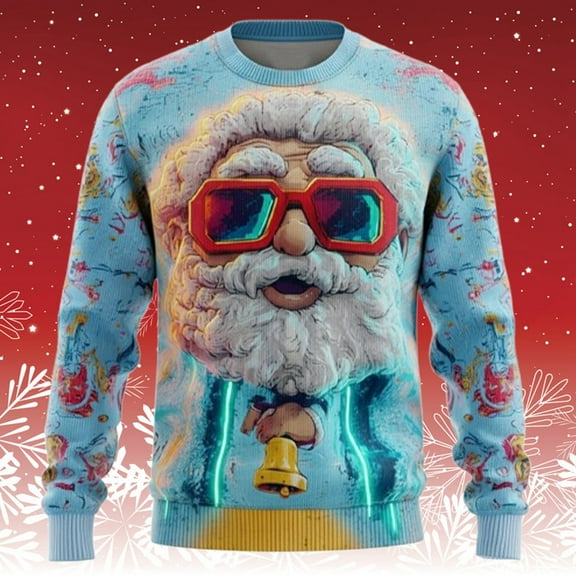 Ugly Christmas Sweater Men Santa Claus Party Funny 3D Graphic Long Sleeve Pullover Sweatshirts Crewneck Xmas Holiday Tops