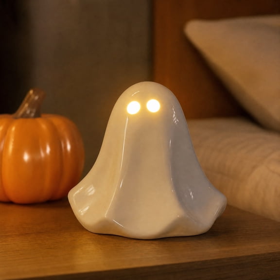 Halloween Ceramic Ghost Night Light, Cute Ghost Table Lamp Ornament, Warm Glow Desktop Decor, Bedroom Shelf Mantel Accent, Festive Holiday Gift