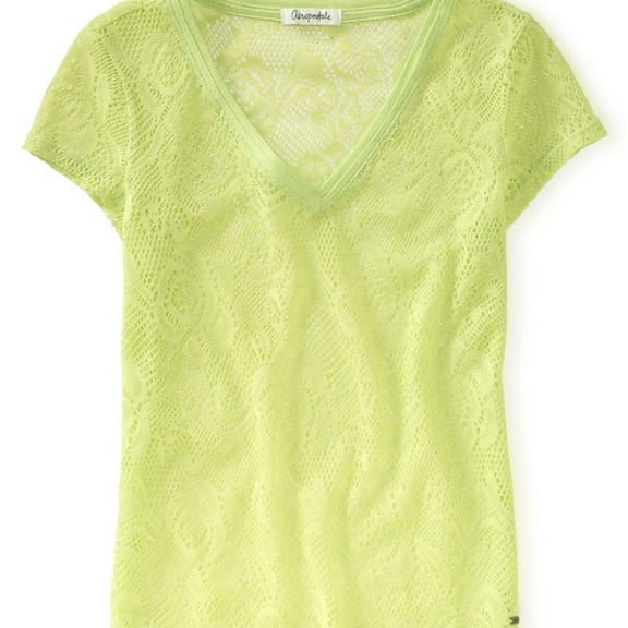Aeropostale Womens Solid Lace Pullover Blouse, Green, X-Small