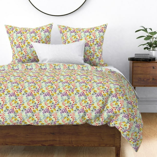 Floral Spring Flowers Purple Green Blue Botanical Sateen Duvet Cover by  Roostery - Walmart.com