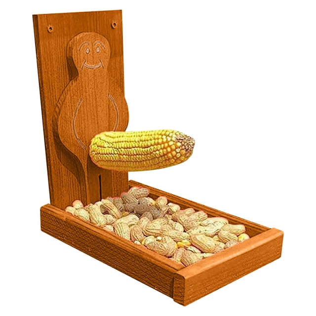 Alimentador de Madera con Coba Y Bandeja, Estatua Decorativa Al Aire Libre Del Jardín de Chipmunk, Regalo Humorístico para los Amantes de los Animales, Fácil de Instalar, Material de Madera