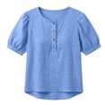thumbnail image 6 of longantii Linen Shirts for Women Puff Sleeve Button Down Henely Shirt Summer Lightweight Boho Beach Tops Dressy Casual Blouse Blue S, 6 of 8