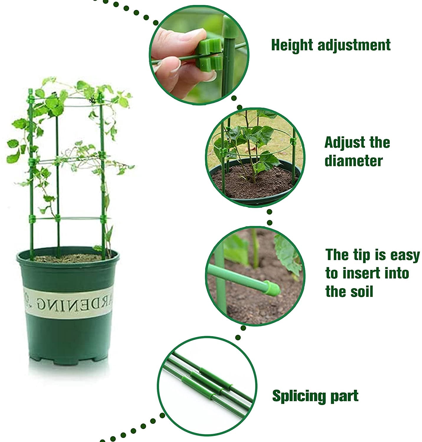 4 Pack Tomato Cages for Garden- 36 Inches Adjustable Garden Cucumber Trellis Plant Support Cages Stakes, Trellis Support Rings for Outdoor Climbing Plants, Pots
