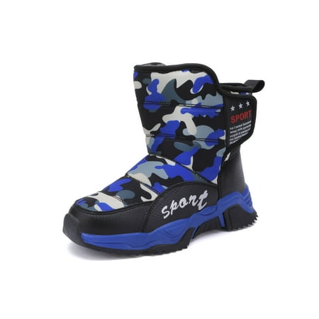 

Lacyhop Girls Snow Boots Camouflage Winter Boot Faux Fur Warm Shoes School Breathable Casual Mid Calf Black Blue 4.5Y