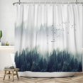 thumbnail image 6 of 72x72 Inch Misty Forest Shower Curtain for Bathroom Foggy Mountain Dark Green Rainforest Pine Trees Birds Nature Landscape Scenery Woodland Bath Curtain Waterproof Polyester with Hooks, 6 of 6
