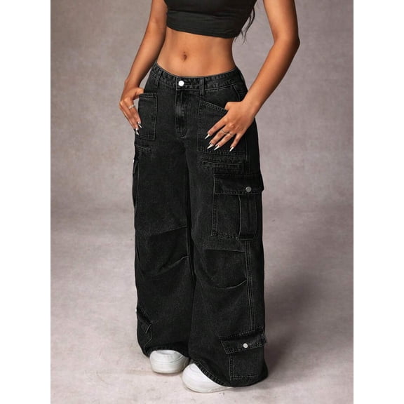 Women Solid‑Color Casual Denim Jeans, Fashion Versatile Daily‑Wear Long Denim Trousers