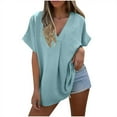 thumbnail image 2 of pstuiky Tops for Women Fashion Short Sleeve V-Neck Women'S Clothing Comfy Loose Fit Solid Color Spring Tops Work Blouses for Women, 2 of 9