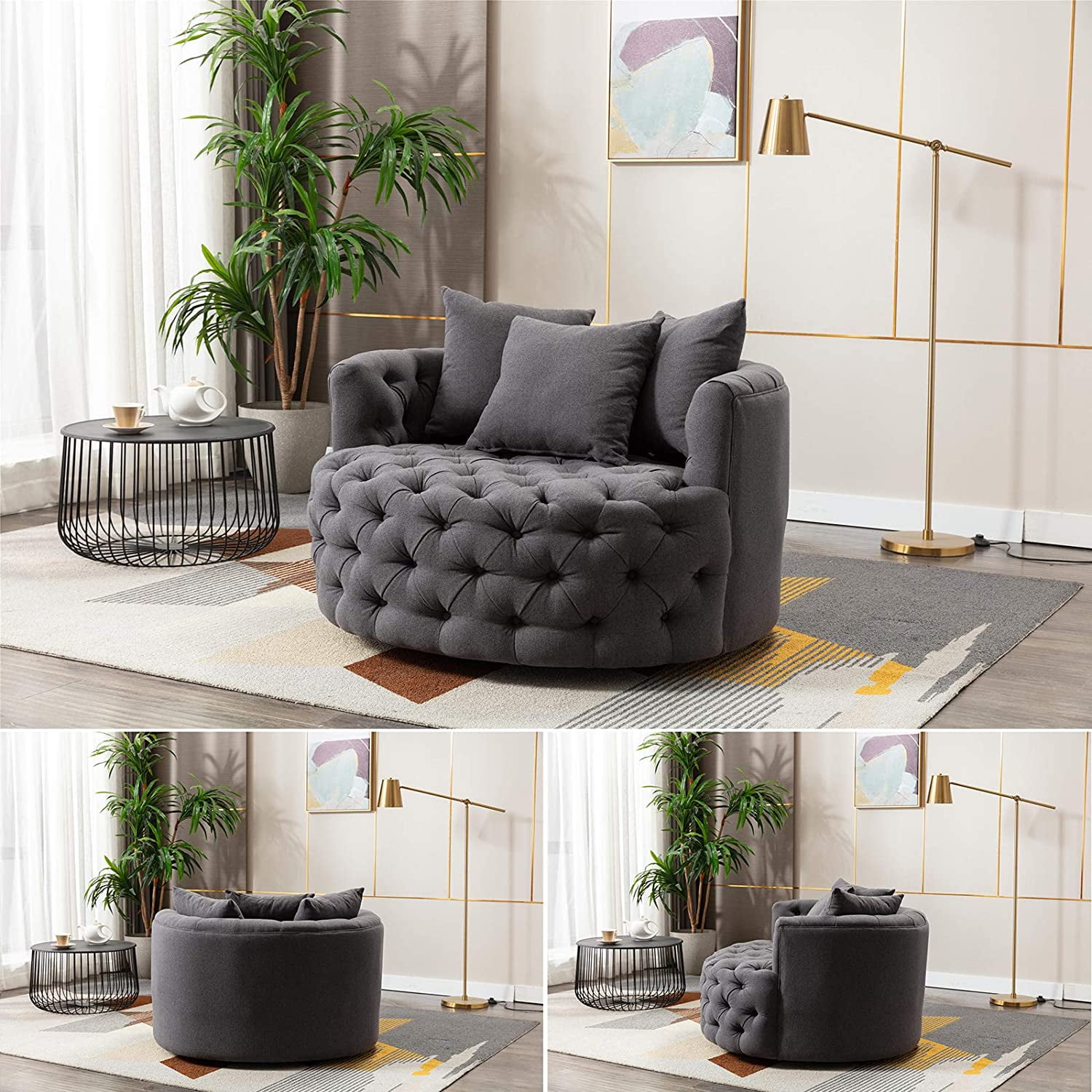 Swivel Barrel Chair Modern Swivel Accent Sofa Barrel Chair with 3