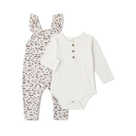 Jessica Simpson Baby Girl Bodysuit & Flutter Overalls, 2-Piece Set