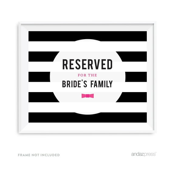 Reserved For The Bride's Family Modern Black and White Stripes Wedding Party Signs