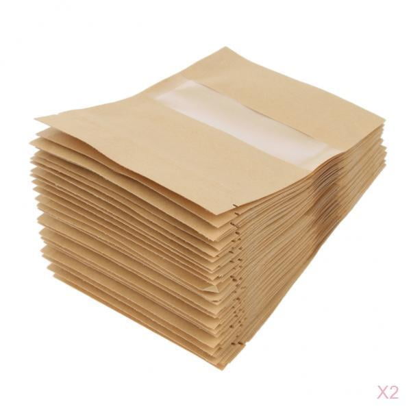 100 piezas de papel Kraft, bolsas de piezaza, bolsa de comida resellable con cierre automático, 9x14 cm Yotijar Bolsas autoadhesivas de papel Kraft