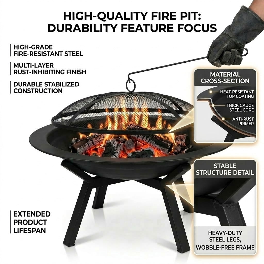 Fire Pit for Outside Wood Burning 28’’ Fire Pit Wood Burning