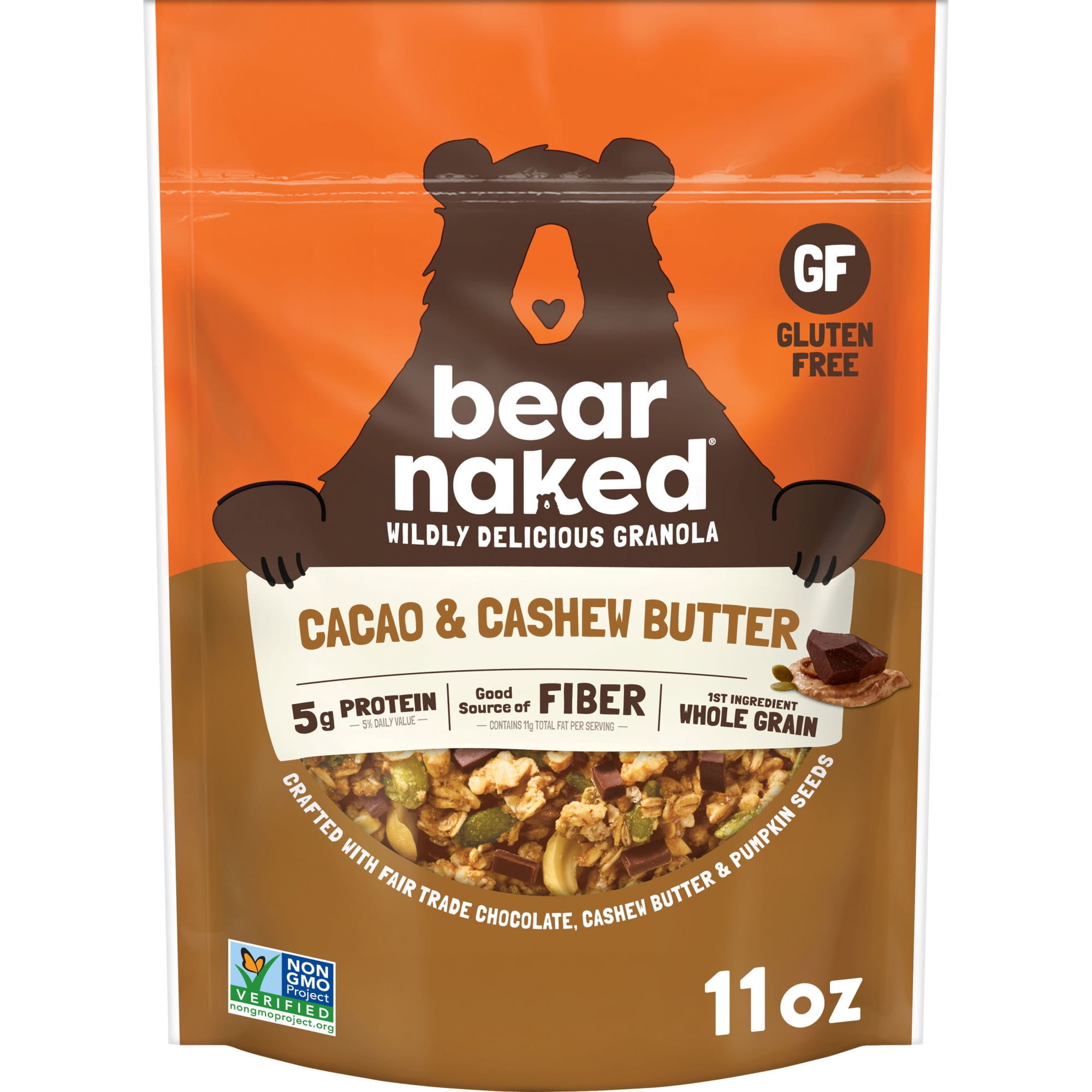 Bear Naked Cacao & Cashew Butter Granola, 5g Protein, Fiber Bag, 11 oz