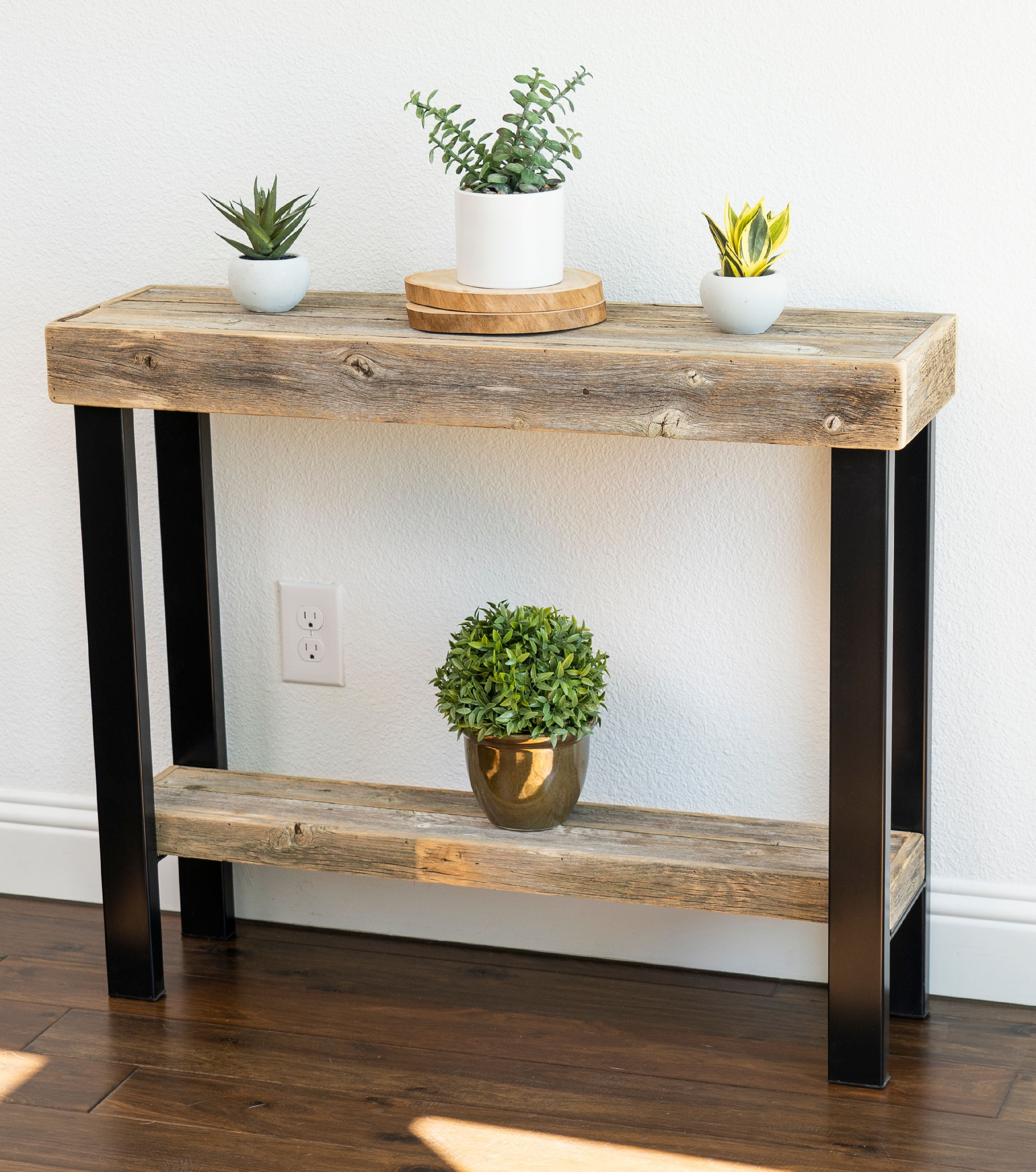Roland Small Living Room Console Table, Reclaimed Wood w/ Black