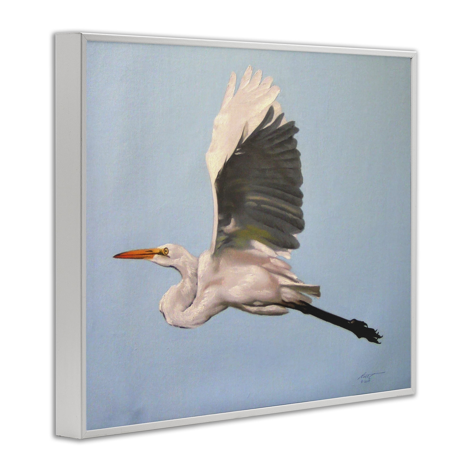 Stupell Industries Graceful Egret Flying Animals & Insects Painting White Framed Art Print Wall Art, 20 x 16