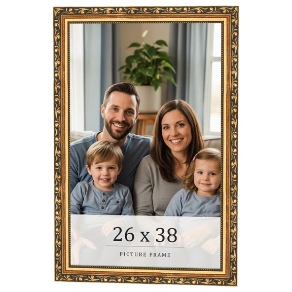 26x38 Frame Black & Gold Solid Wood Picture Frame Width 1.125 Inches | Interior Frame Depth 0.375