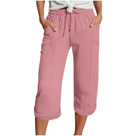 AHTJRT Women s Summer Cotton Capris 2026 Beach Trousers with Pockets Lightweight Drawstring Waist Trousers Dressy Stretch Straight Leg Shorts Pink#02 M AHTJRT Women s Summer Cotton Capris 2026 Beach Trousers with Pockets Lightweight Drawstring Waist Trousers Dressy Stretch Straight Leg Shorts Pink#02 M