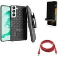 thumbnail image 1 of Case Belt Clip & Red 6ft Long Cable & Privacy Screen Protector for Samsung Galaxy S22 Plus (S22+) - Combo Holster Swivel Cover & USB-C to Type-C PD Fast Charger Cord & TPU Film (Fingerprint Works), 1 of 20