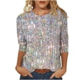 thumbnail image 1 of Meichang T-Shirt à Manches 3/4 pour Femmes Imprimé Tendance Hauts Fins de Printemps Décontractés Col Rond Léger Doux Tunique Ajustée Style Mode Extensible Haut de Vacances, 1 of 5