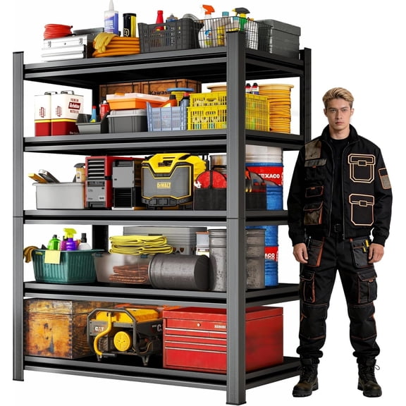 72-Inch H Heavy Duty 5-Tier Adjustable Metal Garage Shelving Unit, 3500 lb Capacity, Black