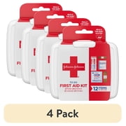 (4 pack) BAND-AID Brand First Aid Kit To Go Portable Emergency Wound Care Essentials, 12 Piece