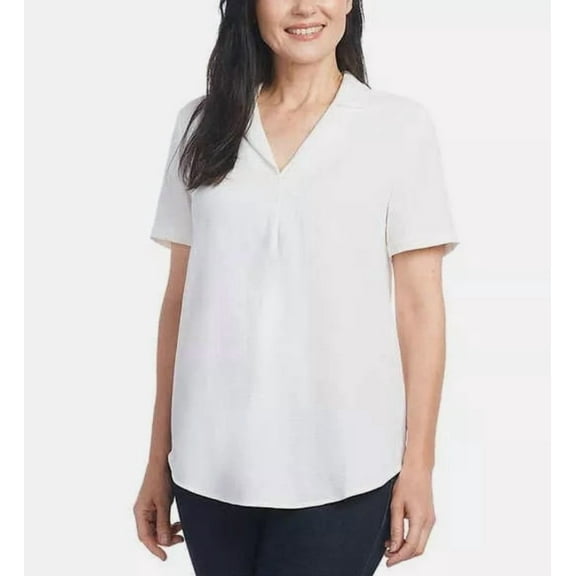 Hilary Radley Ladies' Size X-Small (0-2) Short Sleeve V-Neck Blouse, Ivory