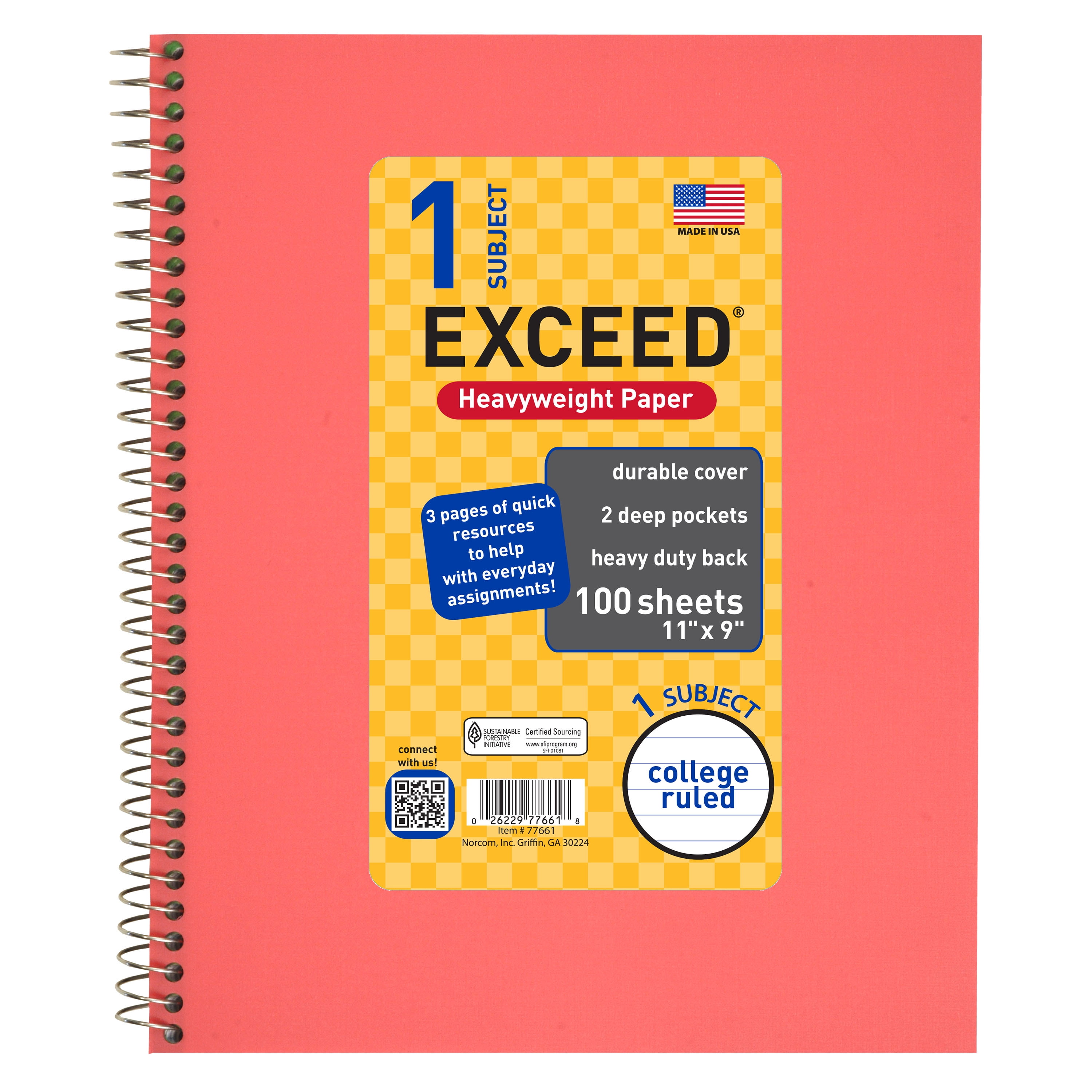 100 Count 1 Subject Pink Exceed Notebook, 11' x 9', College Ruled