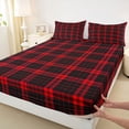 thumbnail image 3 of Feelyou Teen Abstract Lines Queen Sheet Sets, Black Red Plaid Bed Set, 4-Piece, 3 of 7
