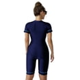 thumbnail image 4 of Women One Piece Zipper Front Shorts Bathing Suit Short Sleeve Swimsuit Boyleg Rash Guard Covered Surfing Suit Zipper Bathing Suit with Built in Bra, 4 of 7