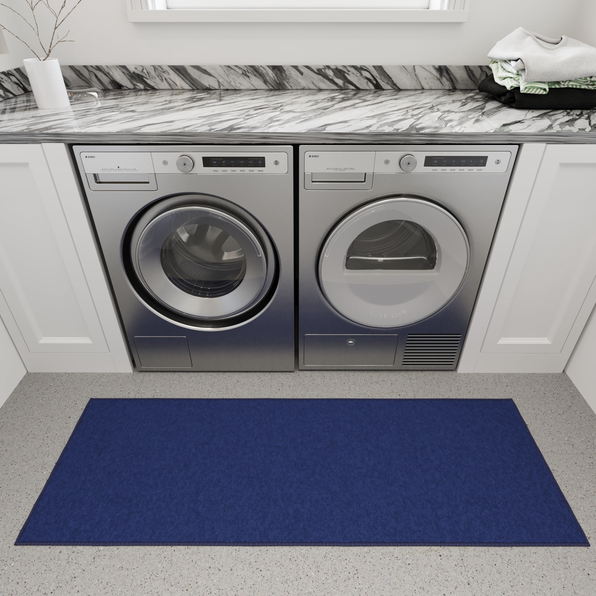 Ottomanson Solid Bathroom Runner Rug 20" x 59" - Non Slip Low Pile Carpet, Navy