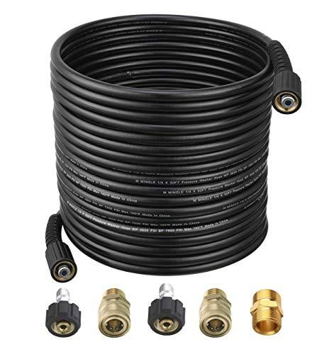 Compatible M22 14mm and M22 15mm 3600 PSI M MINGLE Pressure Washer Hose 50 Feet X 1/4 Inch for Most Brands with 2 Quick Connect Kits 
