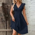 thumbnail image 2 of Summer Dresses for Women Party Outfit V Neck Ruffle Fly Sleeve Casual Eyelet Button Up Smocked Knee Length Dress (XXL, Navy), 2 of 7