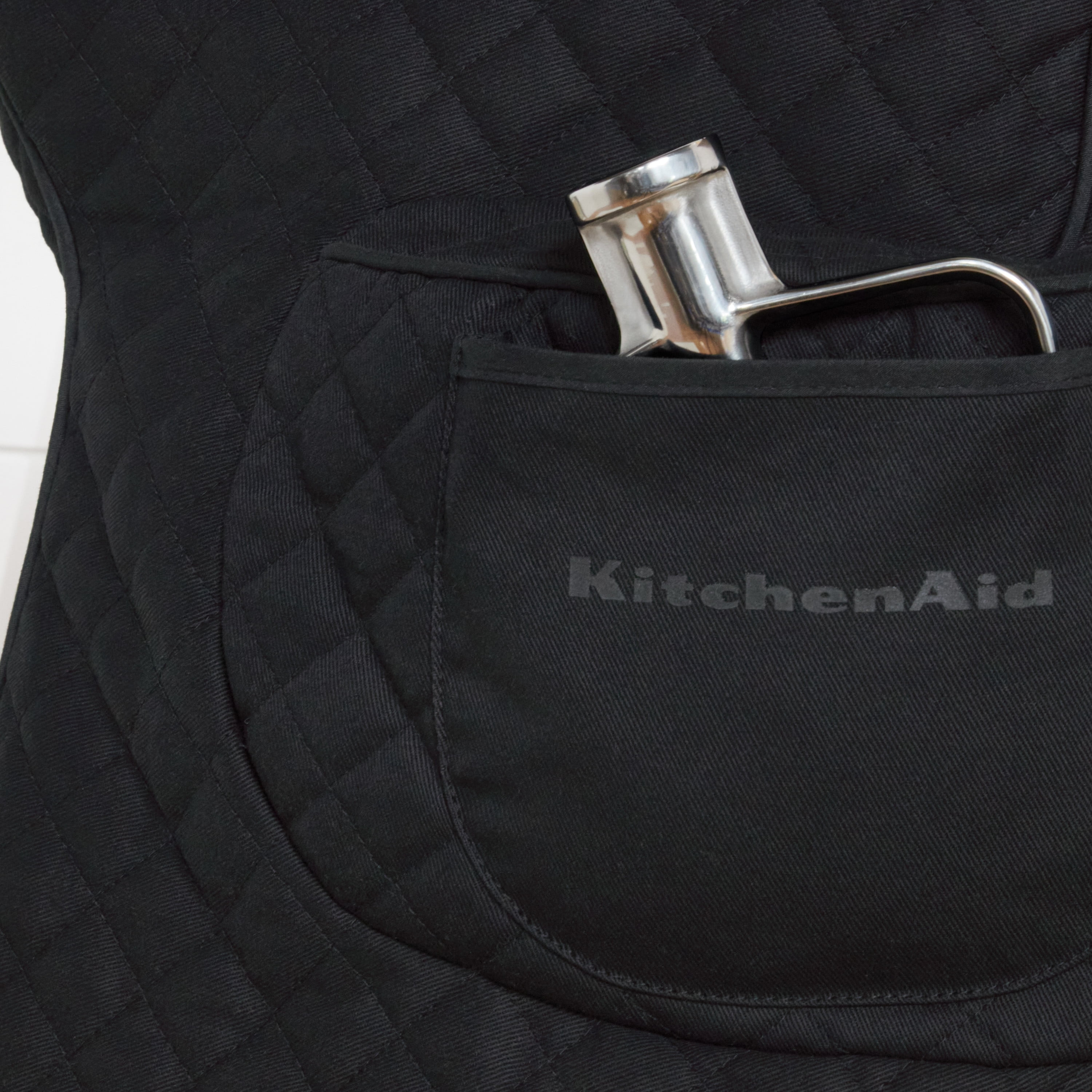 KITCHENAID Fitted Tilt-Head Solid Stand Mixer Cover with Storage Pocket, Quilted 100% Cotton, Matte Black, 14.4"x18"x10"