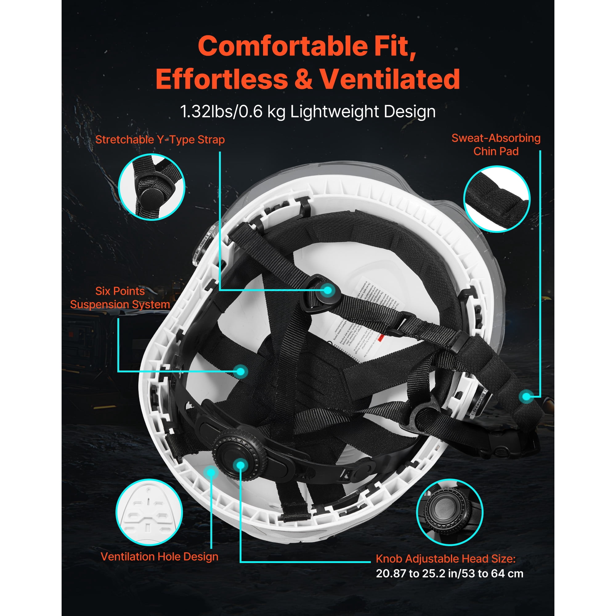 KFFKFF Industrial Safety Helmet, ANSI/ISEA Z89.1 Certified ABS Hard Hat with Visor & 6-Point Adjustable Suspension, Vented Design for Men and Women, Suitable for Indoor and Outdoor Construction Use