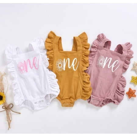 

Summer Newborn Baby Girl Sunflower Printed Jumpsuits Ruffles Sleeveless Open Crotch Romper 0-24M