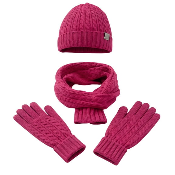 CAIXIA Hats And Gloves Sets Women Winter Warm Knitted Scarf Hat and Mittens Set Thermal Soft Combo Neck Warmer for Cold Weather