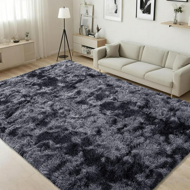 Alfombra ISEAU, 122 x 183 cm, Soft Shaggy, gris oscuro, lavable a máquina