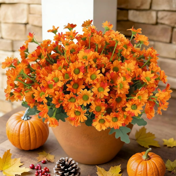 Ramo artificial de manzanilla | Arreglo floral de alta gama de estilo europeo | Colores otoñales: rosa, rojo, blanco, amarillo, naranja | Decoración de la ceremonia de 35 cm | Pétalos de seda